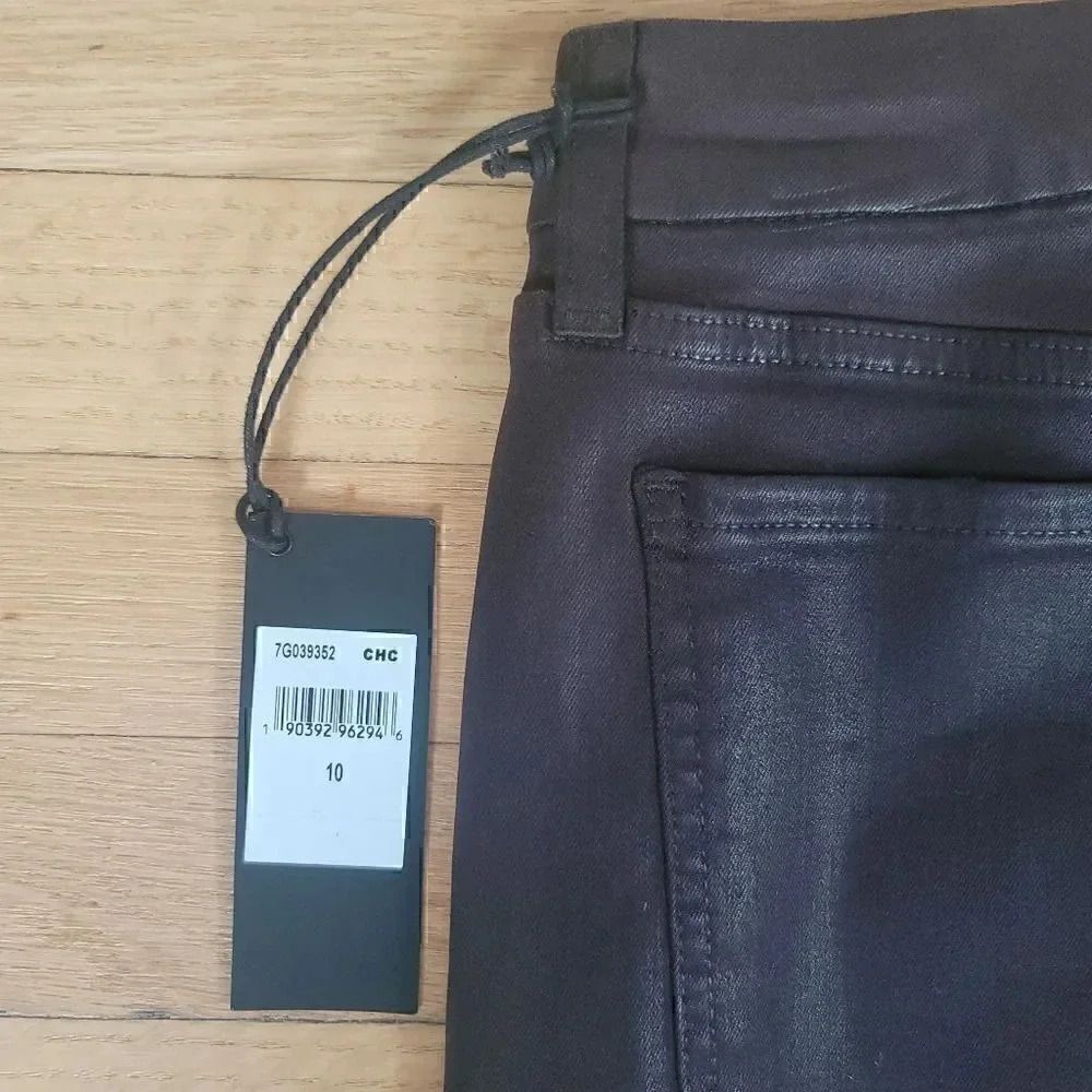 7 For All Mankind Chocolate Brown Faux Leather Pants Size 10 - Picture 9 of 11